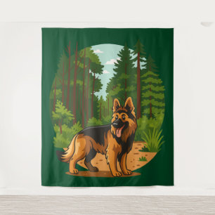 German Shepherd Forest Adventure Dog  Tapestry