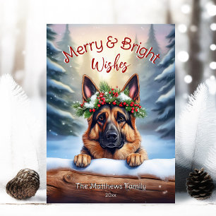 German Shepherd Forest Pet Portrait Merry & Bright Holiday Card