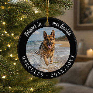 German Shepherd Forever Heart Black Memorial Photo Ceramic Ornament