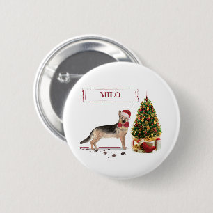 German Shepherd Funny Christmas Dog with Tree 6 Cm Round Badge
