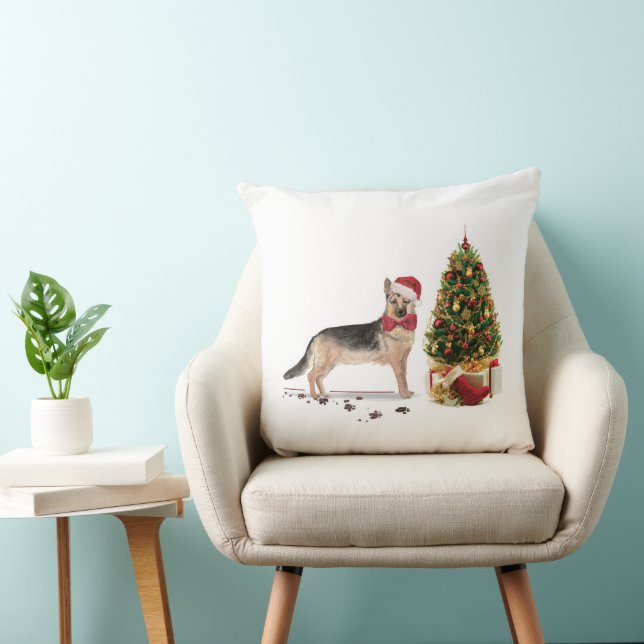 German Shepherd Funny Christmas Dog with Tree Cushion (Chair)