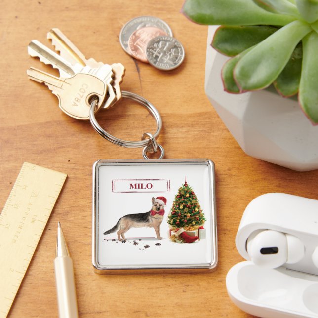 German Shepherd Funny Christmas Dog with Tree Key Ring (Desk)