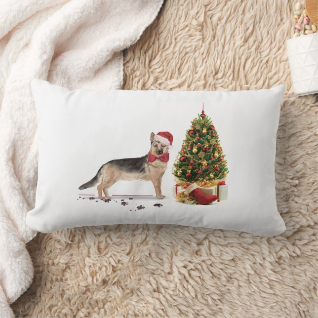 German Shepherd Funny Christmas Dog with Tree Lumbar Cushion (Blanket)