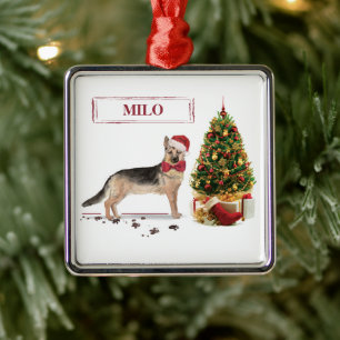 German Shepherd Funny Christmas Dog with Tree Metal Ornament