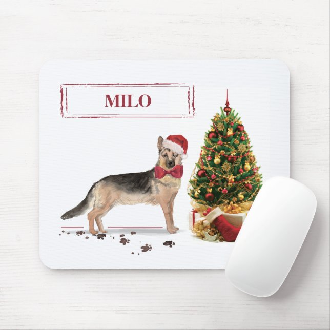 German Shepherd Funny Christmas Dog with Tree Mouse Pad (With Mouse)
