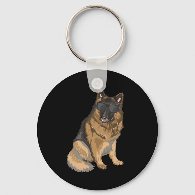 German Shepherd Funny Dog With Sunglasses Key Ring (Front)