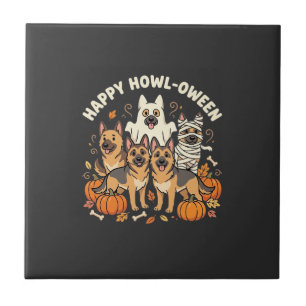 German Shepherd Ghost Halloween Howl-Oween Design_ Ceramic Tile