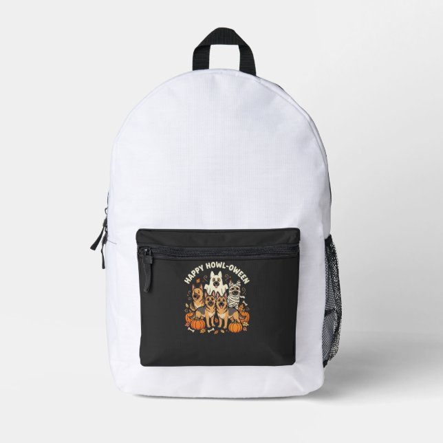 German Shepherd Ghost Halloween Howl-Oween Design_ Printed Backpack (Front)