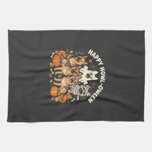 German Shepherd Ghost Halloween Howl-Oween Design_ Tea Towel