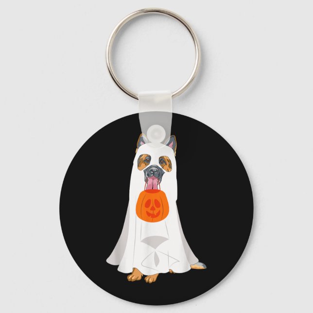 German Shepherd Ghost Pumpkin Halloween Fall Dog Key Ring (Front)