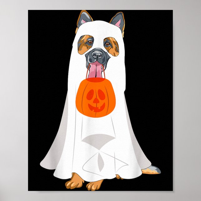 German Shepherd Ghost Pumpkin Halloween Fall Dog Poster (Front)