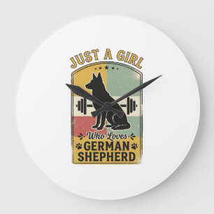 German Shepherd Girl Vintage Dog Lover Shirt Desig Large Clock