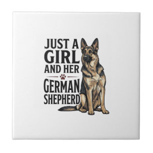 German Shepherd Girl Vintage Engraving Dog Lover D Ceramic Tile