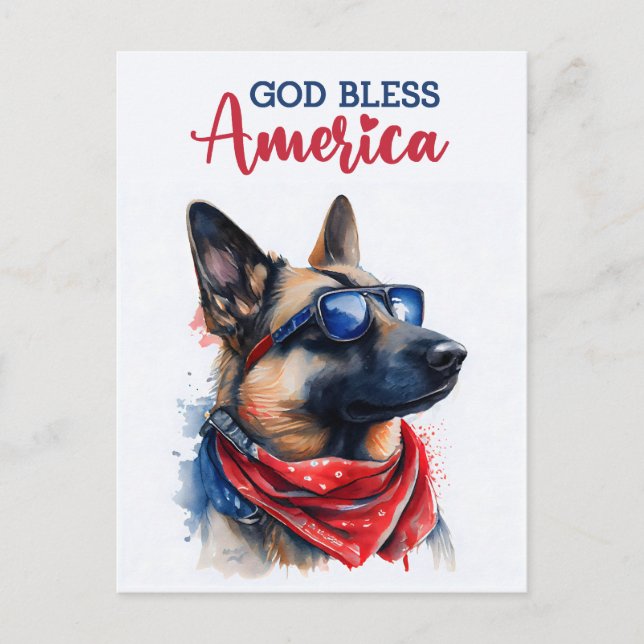 German Shepherd, God Bless America Postcard (Front)