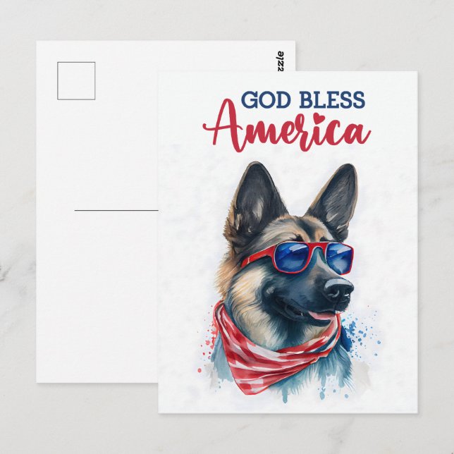 German Shepherd, God Bless America Postcard (Front/Back)