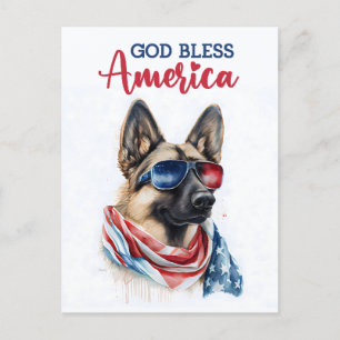 German Shepherd, God Bless America Postcard