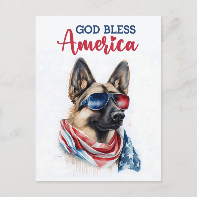 German Shepherd, God Bless America Postcard (Front)