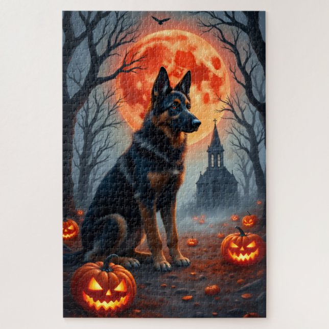 German Shepherd Gothic Forest Halloween Art Jigsaw Puzzle (Vertical)