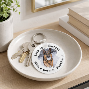 German Shepherd GSD Photo Life Is Better Key Ring