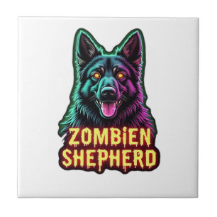 German Shepherd GSD Shep Zombie Dog Halloween Esse Ceramic Tile