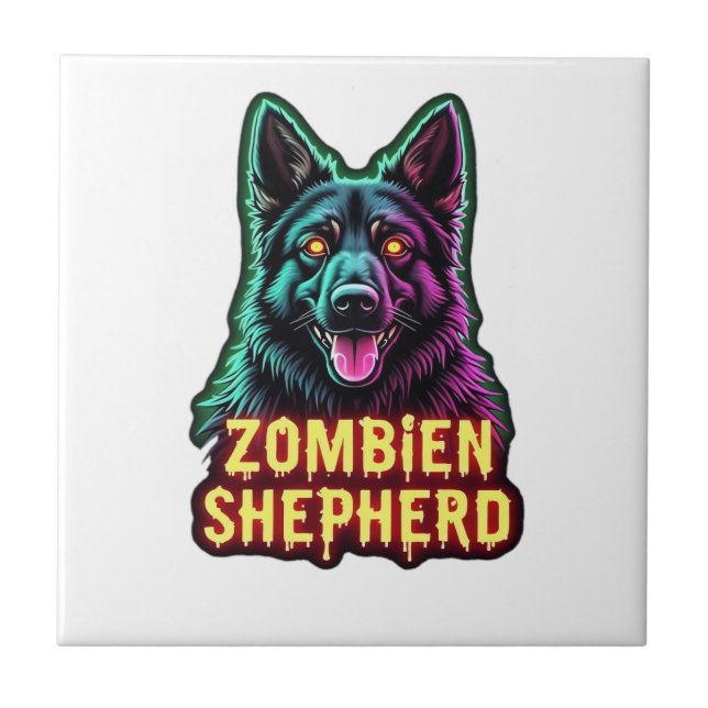 German Shepherd GSD Shep Zombie Dog Halloween Esse Ceramic Tile (Front)
