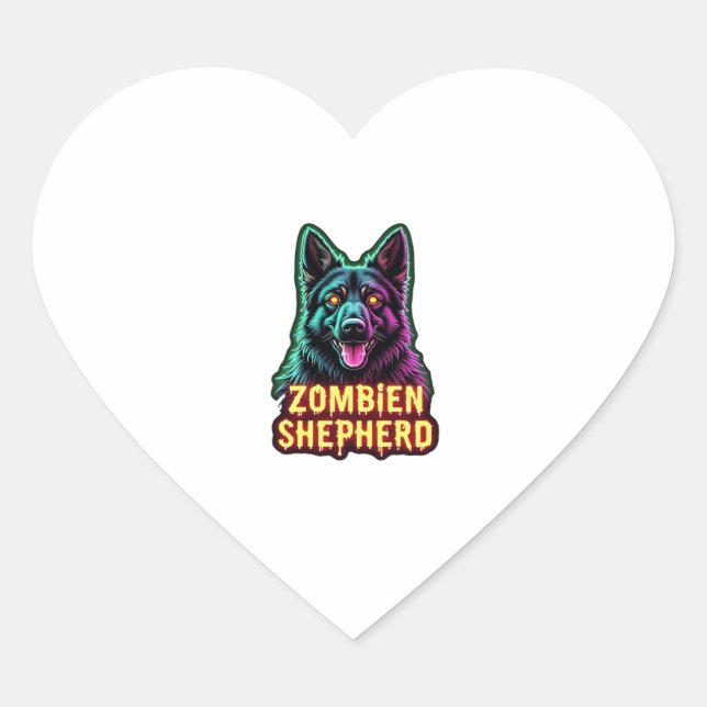 German Shepherd GSD Shep Zombie Dog Halloween Esse Heart Sticker (Front)