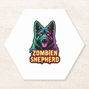 German Shepherd GSD Shep Zombie Dog Halloween Esse Paper Coaster