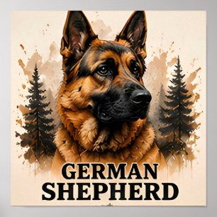 German Shepherd Guardian Dog Portrait Artwork Poster