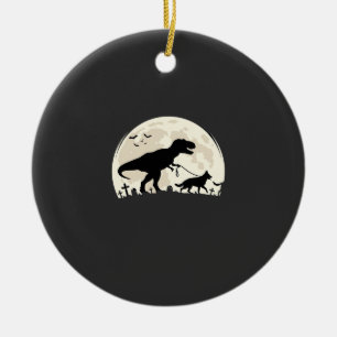German Shepherd Halloween Dinosaur Moon Silhouette Ceramic Ornament