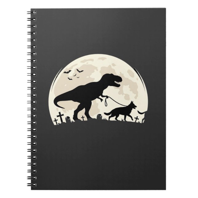 German Shepherd Halloween Dinosaur Moon Silhouette Notebook (Front)