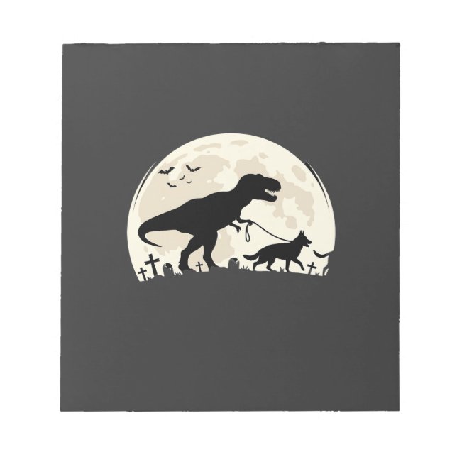 German Shepherd Halloween Dinosaur Moon Silhouette Notepad (Front)