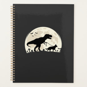 German Shepherd Halloween Dinosaur Moon Silhouette Planner