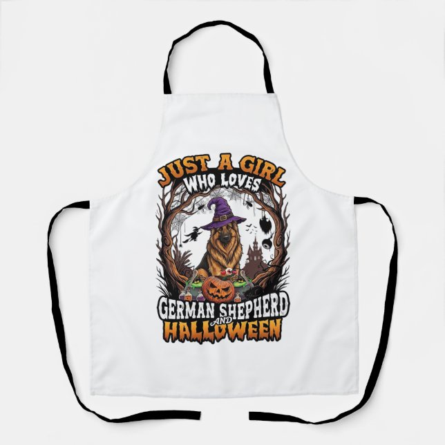 German Shepherd Halloween Dog Witch Hat Pumpkin_1 Apron (Front)