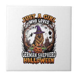 German Shepherd Halloween Dog Witch Hat Pumpkin_1 Ceramic Tile