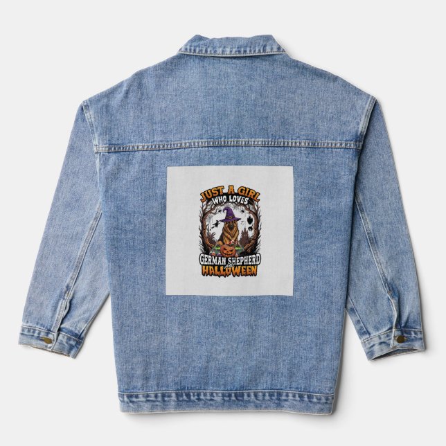 German Shepherd Halloween Dog Witch Hat Pumpkin_1 Denim Jacket (Back)