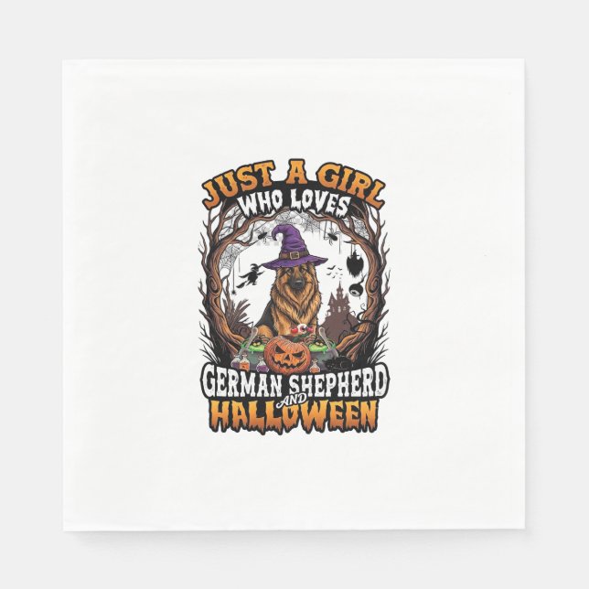 German Shepherd Halloween Dog Witch Hat Pumpkin_1 Napkin (Front)