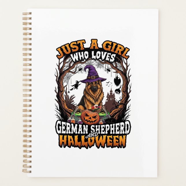 German Shepherd Halloween Dog Witch Hat Pumpkin_1 Planner (Front)