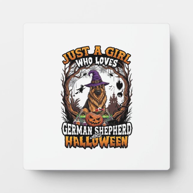 German Shepherd Halloween Dog Witch Hat Pumpkin_1 Plaque (Front)