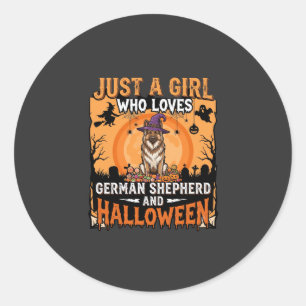 German Shepherd Halloween Girl Witch Dog Design Classic Round Sticker
