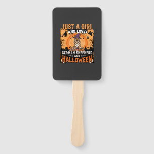 German Shepherd Halloween Girl Witch Dog Design Hand Fan