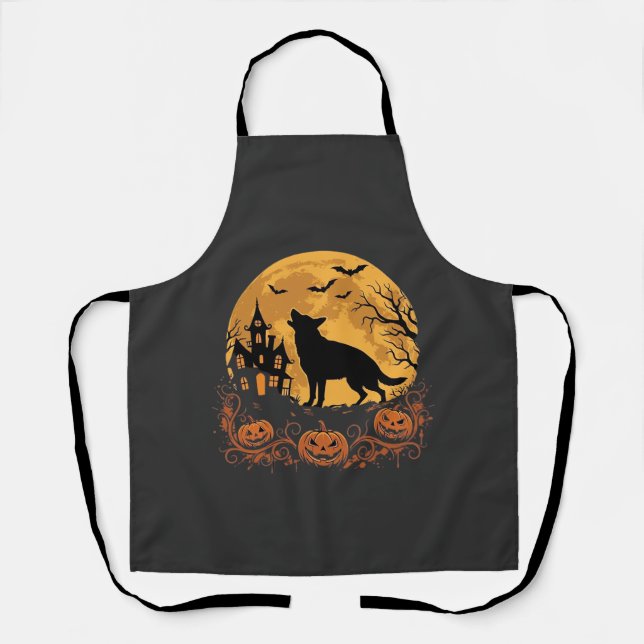 German Shepherd Halloween Moon Pumpkin Design_1 Apron (Front)