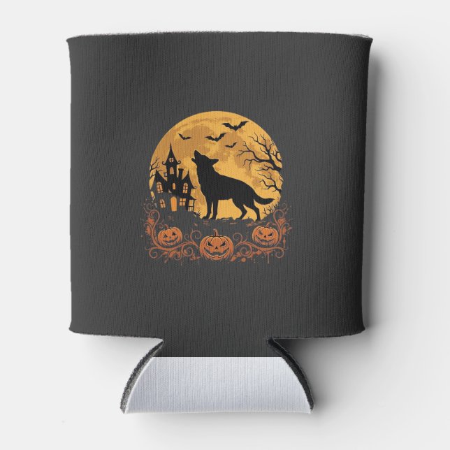 German Shepherd Halloween Moon Pumpkin Design_1 Can Cooler (Front)
