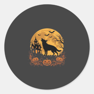 German Shepherd Halloween Moon Pumpkin Design_1 Classic Round Sticker