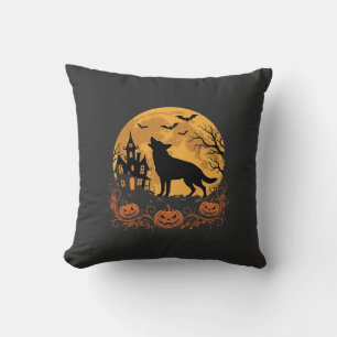 German Shepherd Halloween Moon Pumpkin Design_1 Cushion