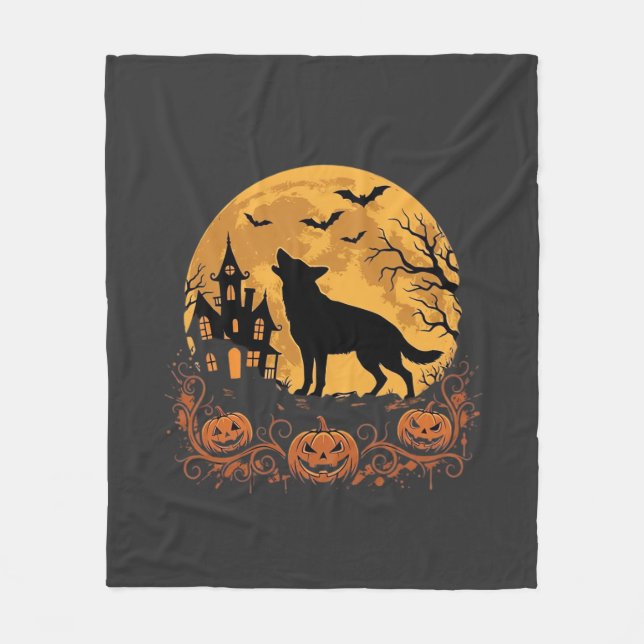 German Shepherd Halloween Moon Pumpkin Design_1 Fleece Blanket (Front)