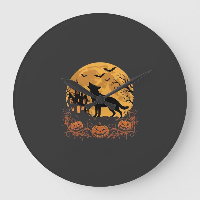 German Shepherd Halloween Moon Pumpkin Design_1 Large Clock (Front)