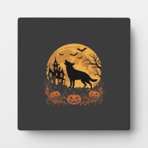 German Shepherd Halloween Moon Pumpkin Design_1 Plaque