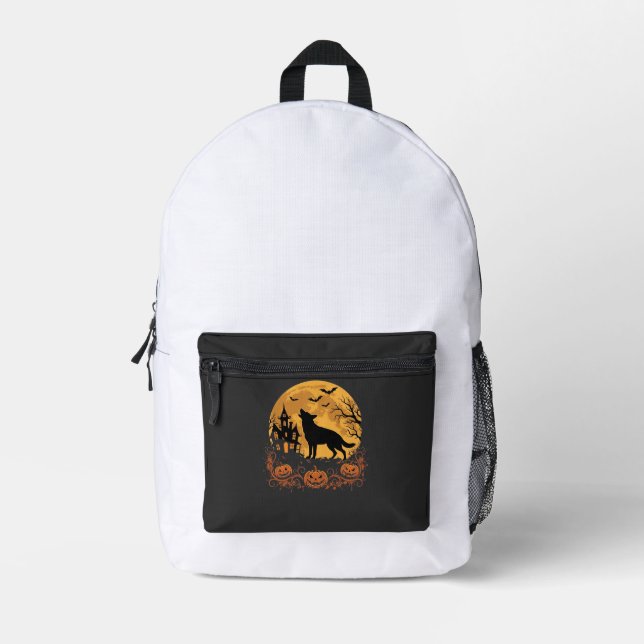 German Shepherd Halloween Moon Pumpkin Design_1 Printed Backpack (Front)