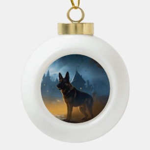 German Shepherd Halloween Scary Ceramic Ball Christmas Ornament