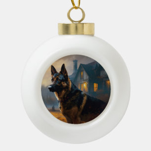 German Shepherd Halloween Scary Ceramic Ball Christmas Ornament